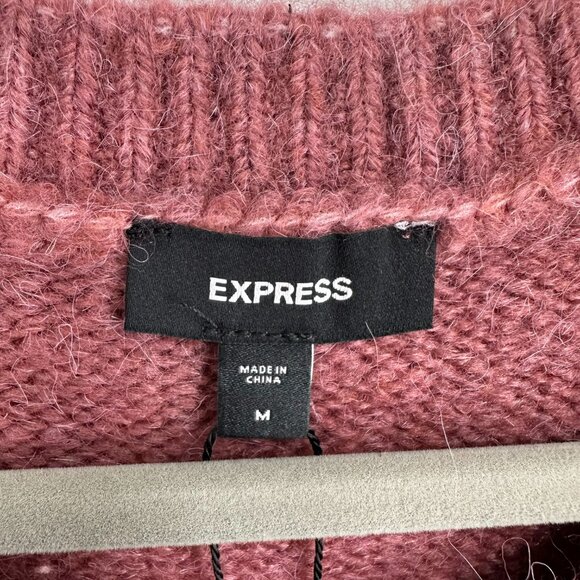 Express Puff Sleeve Sweater M Crew Neck Short Sleeves Fuzzy Ginger Dusty Rose - Picture 4 of 8